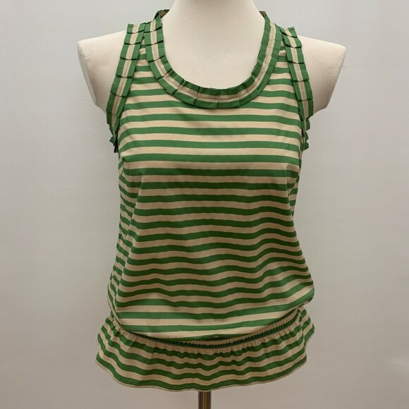 Outback Red Women's Top X-Small Green Beige Sleeveless Striped - Picture 2 of 9